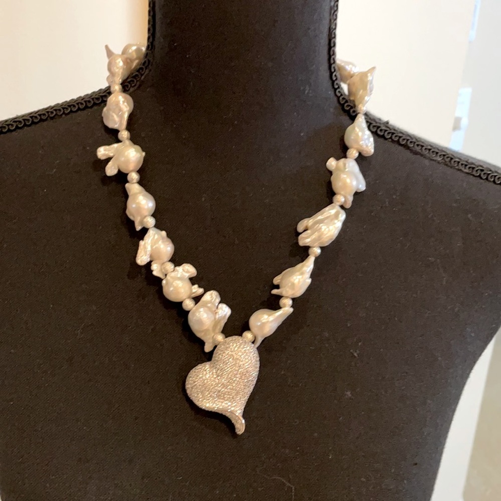 My own creation pearls and diamond heart pendant